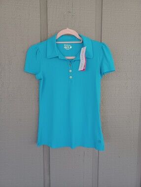 Lilly Pulitzer Frida Puff Sleeve Sleeve Polo Top Size XXS Golf UPF 50 Plus Blue
